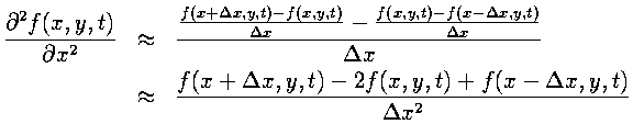 d^2 f/dx^2 = (f(x+h) - 2f(x) + f(x-h)) / h^2